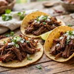 Crockpot beef barbacoa tacos with crispy edges