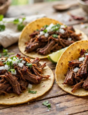 Crockpot beef barbacoa tacos with crispy edges