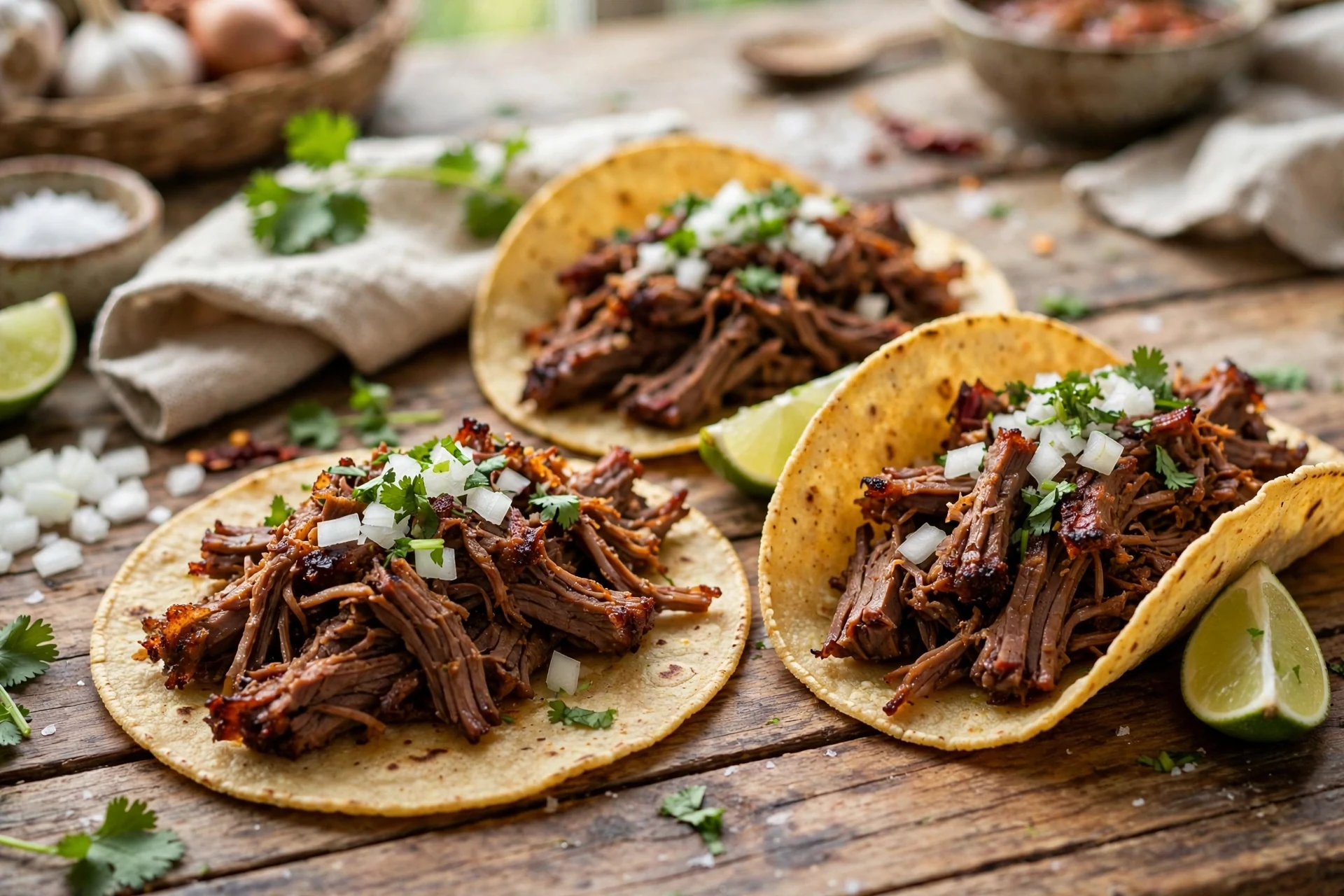 Crockpot beef barbacoa tacos with crispy edges