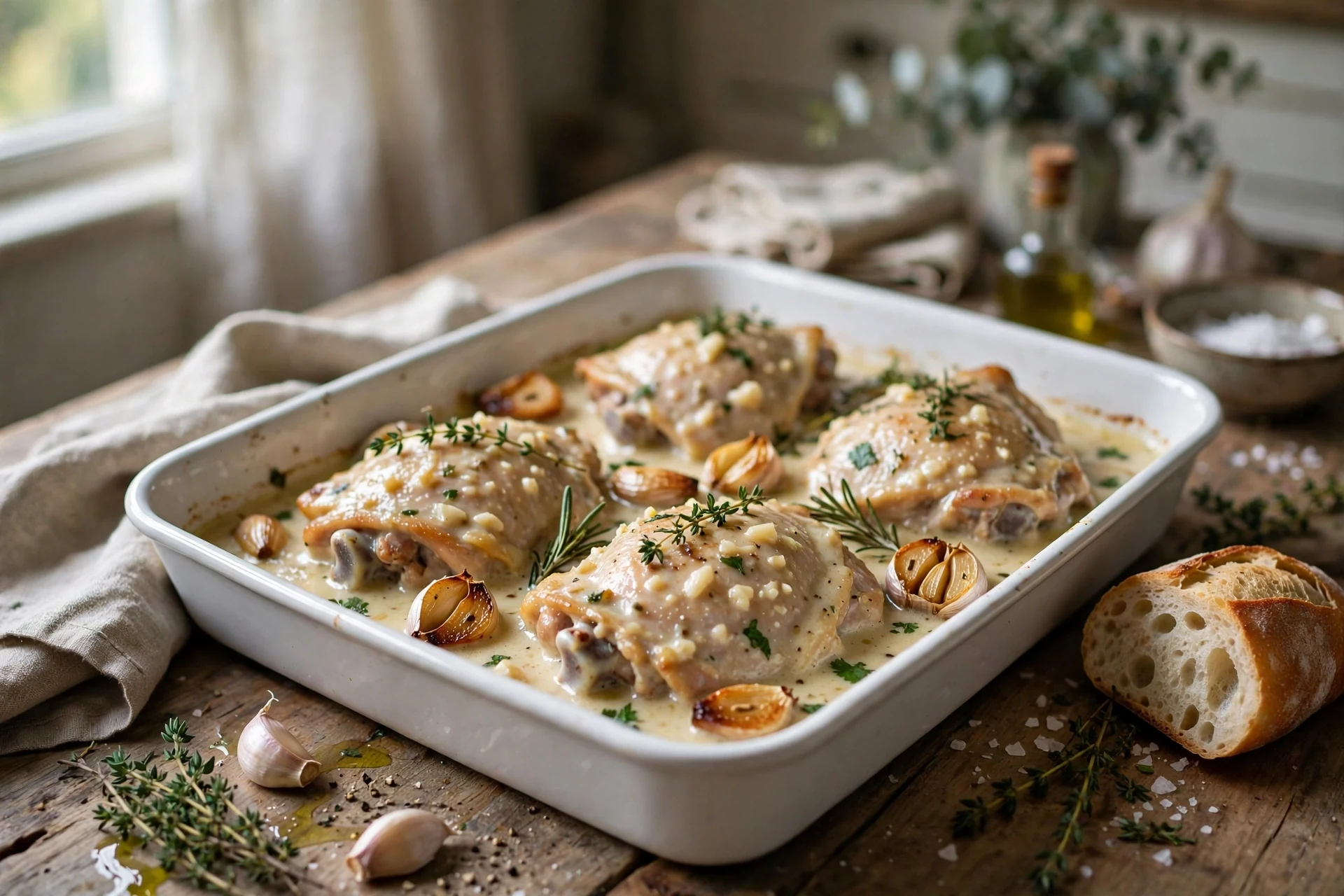 Crockpot creamy garlic chicken thighs in cream sauce