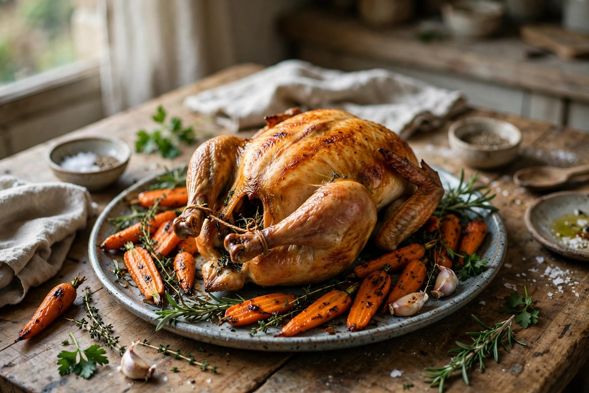 Slow cooker whole roasted chicken with carrots